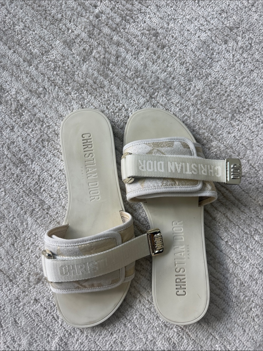 Dior Cream Christian Dior Logo Slide Sandals